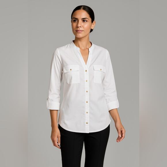 Zac & Rachel White Button-Up Shirt with Gold Accents - Picture 12 of 12